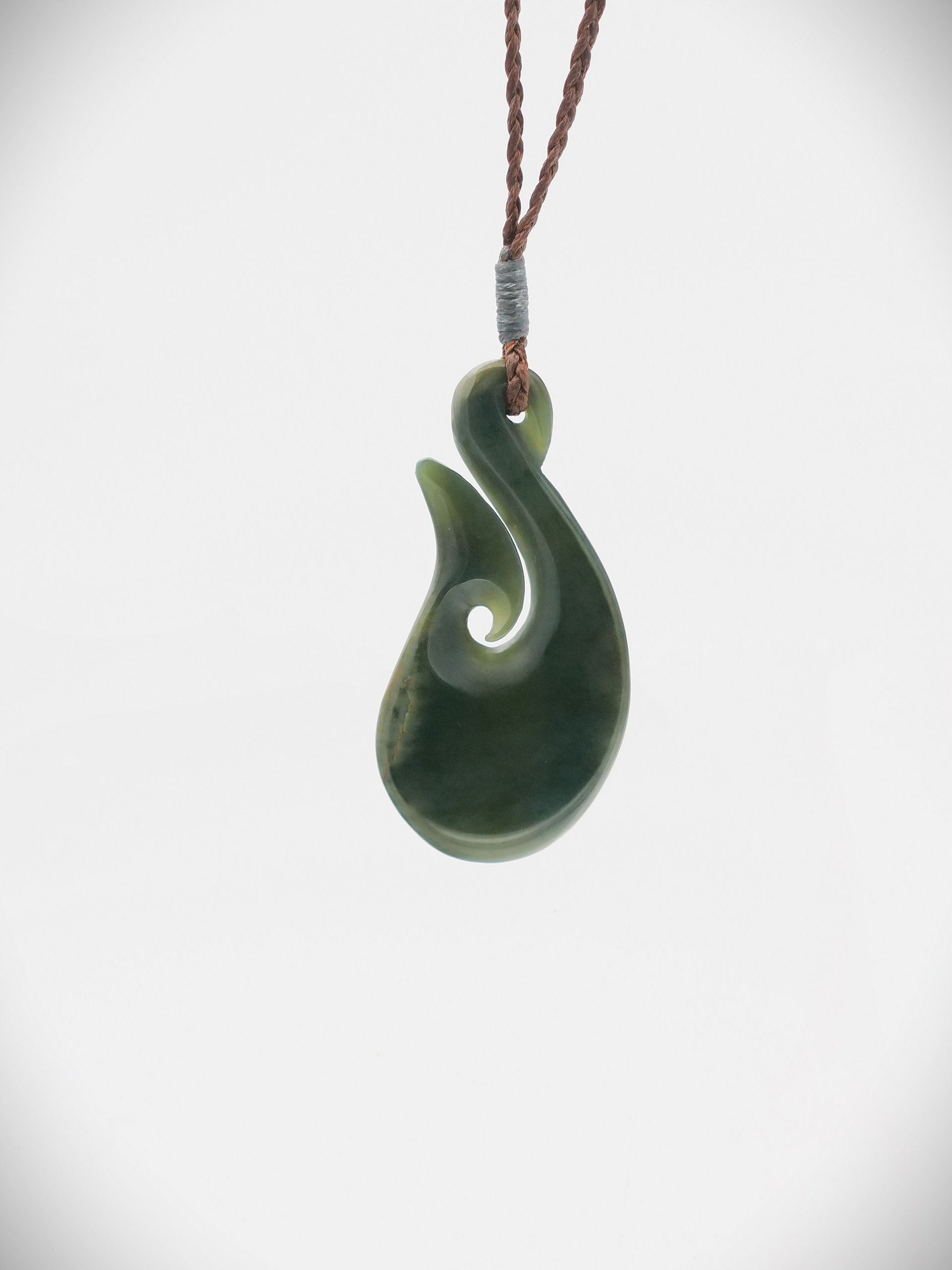 Moko Pounamu Hei Matau (Hook) NZ Genuine Inanga Greenstone - Mokai