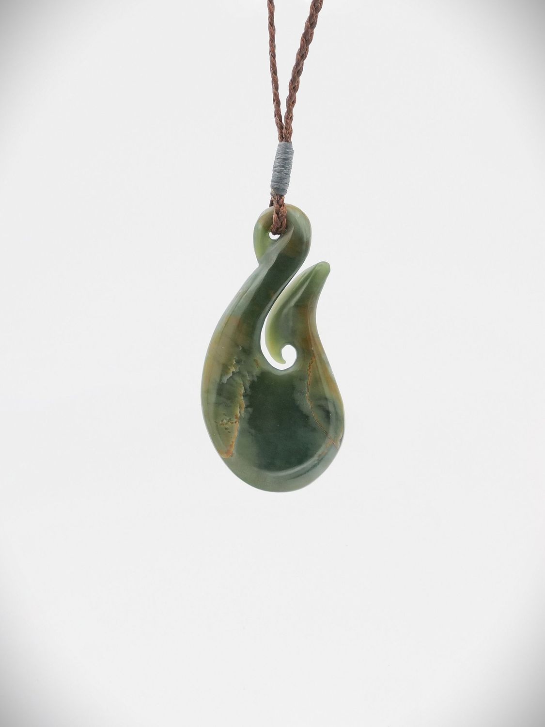 Moko Pounamu Hei Matau (Hook) NZ Genuine Inanga Greenstone - Mokai