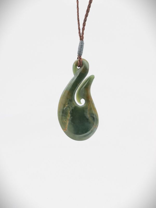 Moko Pounamu Hei Matau (Hook) NZ Genuine Inanga Greenstone - Mokai