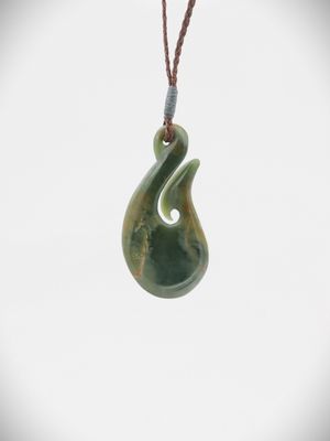 Moko Pounamu Hei Matau (Hook) NZ Genuine Inanga Greenstone - Mokai