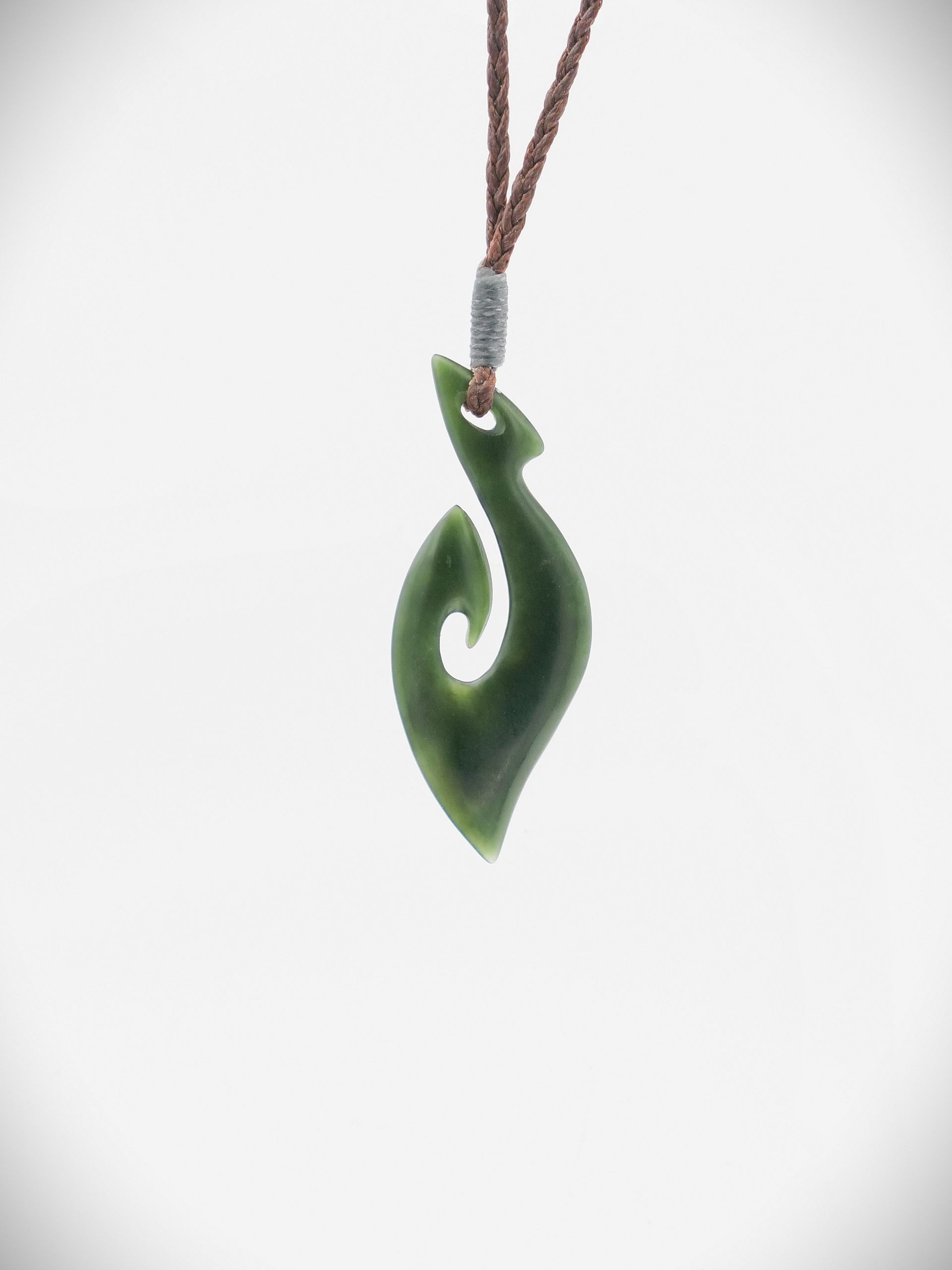 Moko Pounamu Hei Matau (Hook) NZ Genuine Kawakawa Greenstone - Kapuni
