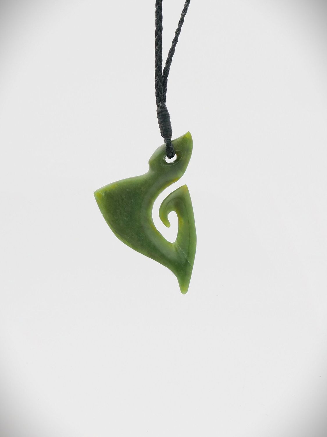 Moko Pounamu Hei Matau (Hook) NZ Genuine Kawakawa Greenstone - Mantahi