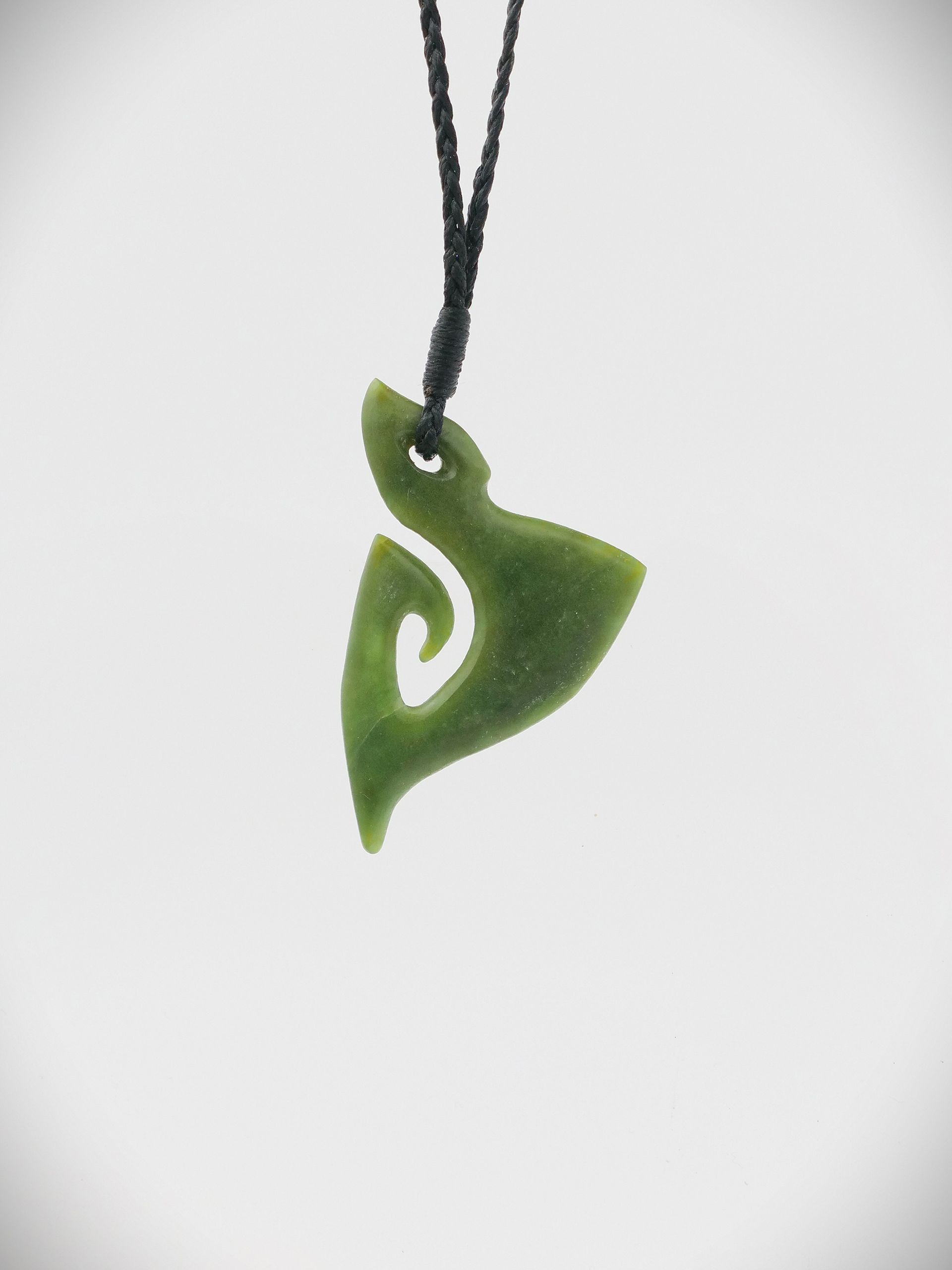 Moko Pounamu Hei Matau (Hook) NZ Genuine Kawakawa Greenstone - Mantahi