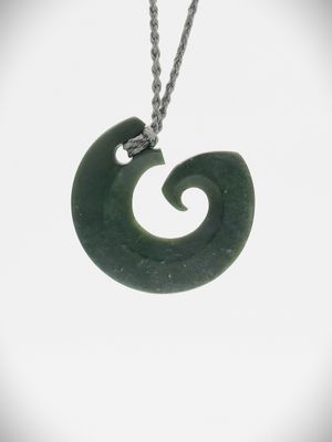 Moko Pounamu Hei Matau (Hook) Genuine NZ Kawakawa Greenstone - Omokoroa