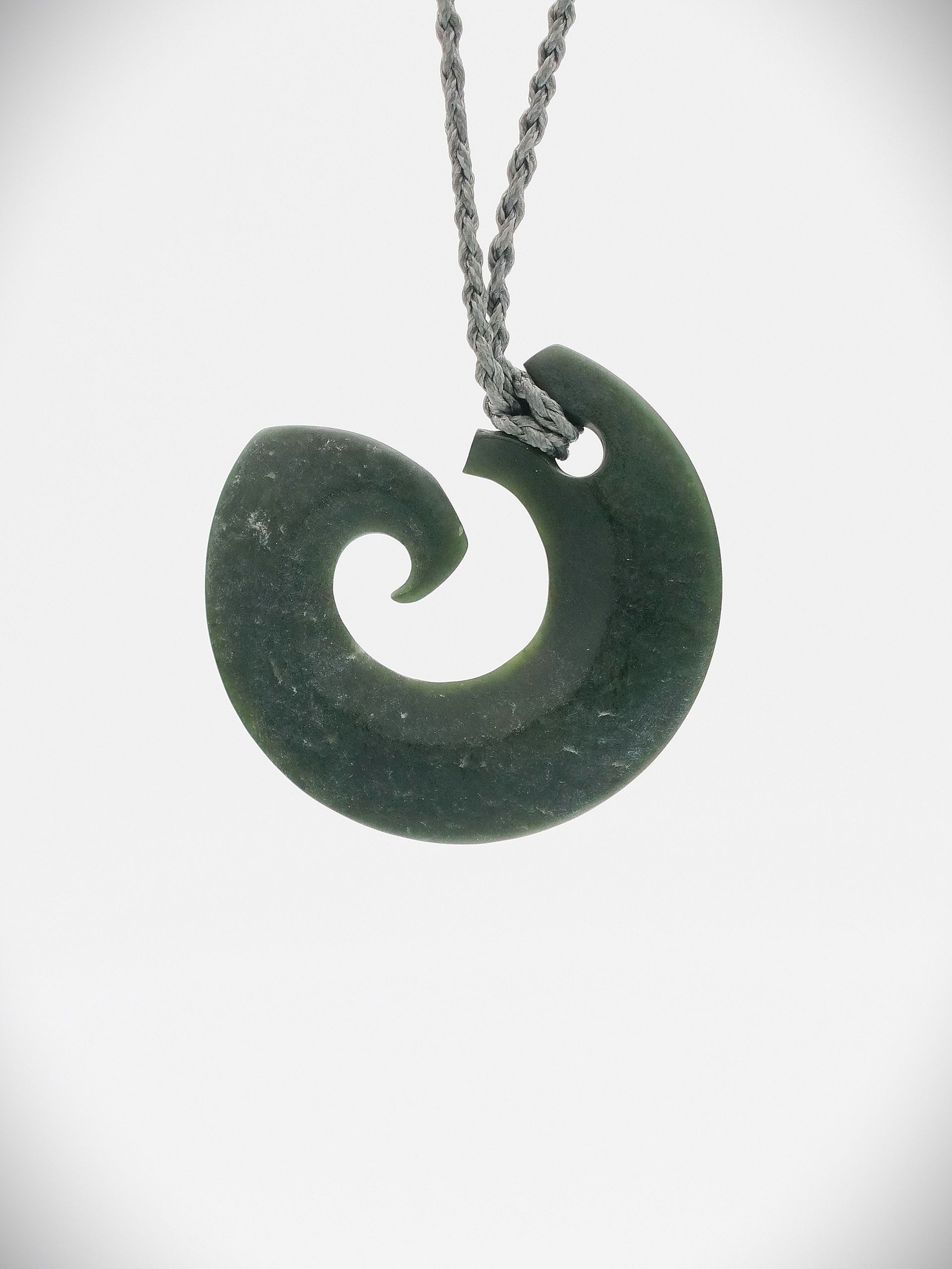 Moko Pounamu Hei Matau (Hook) Genuine NZ Kawakawa Greenstone - Omokoroa