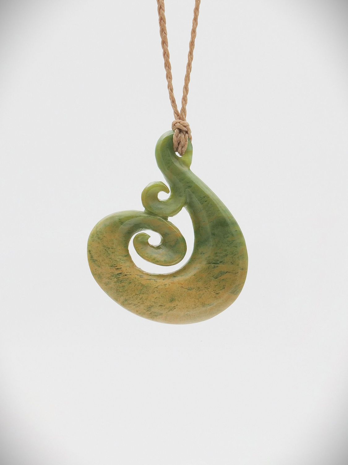 Moko Pounamu Hei Matau (hook) NZ Genuine Marsden Flower Greenstone - Otaua