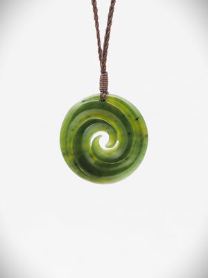 Moko Pounamu Double Koru NZ Genuine Kawakawa Greenstone - Mahora