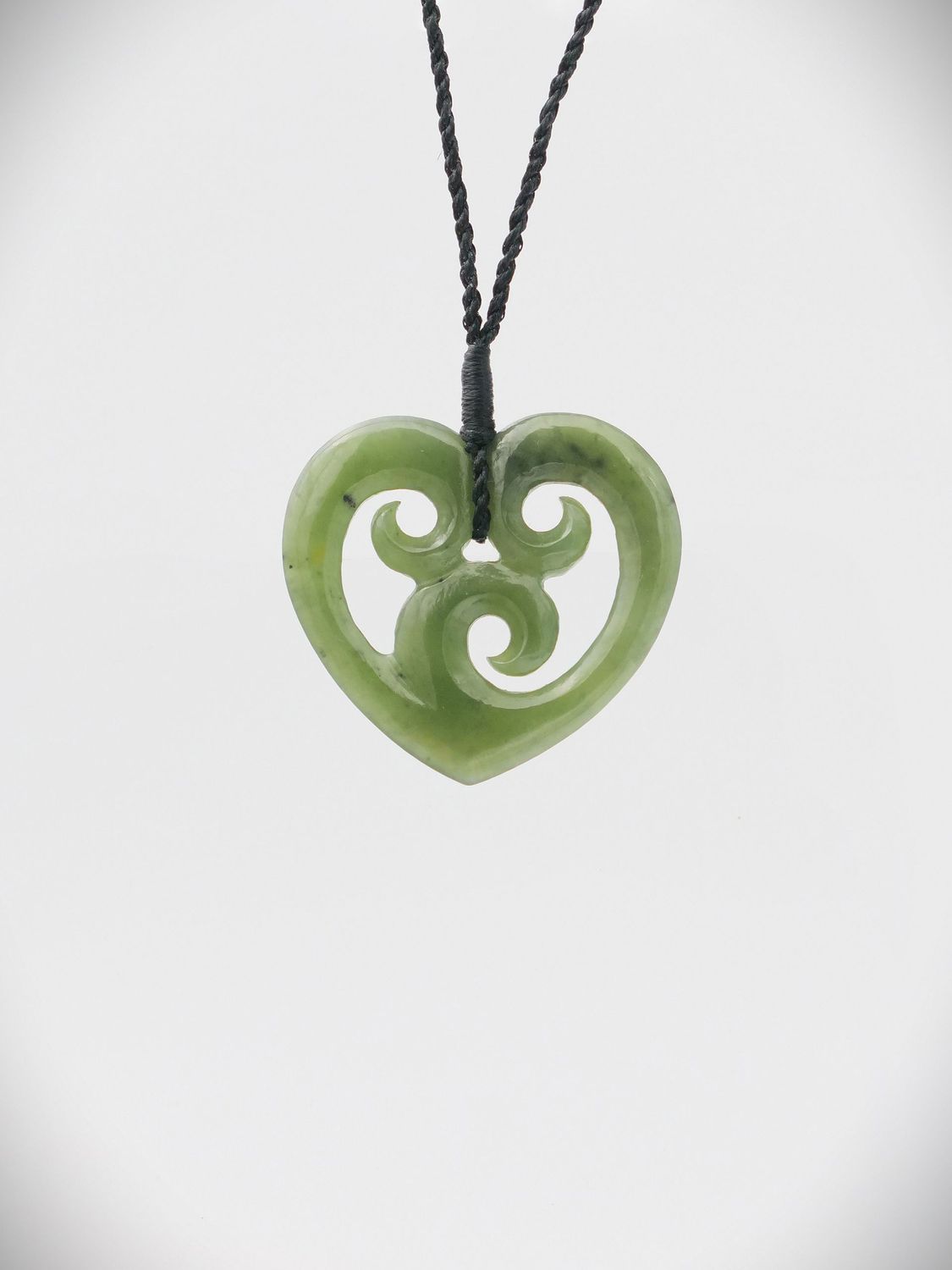 Moko Pounamu Heart Genuine NZ Kawakawa Flower Greenstone - Piarere