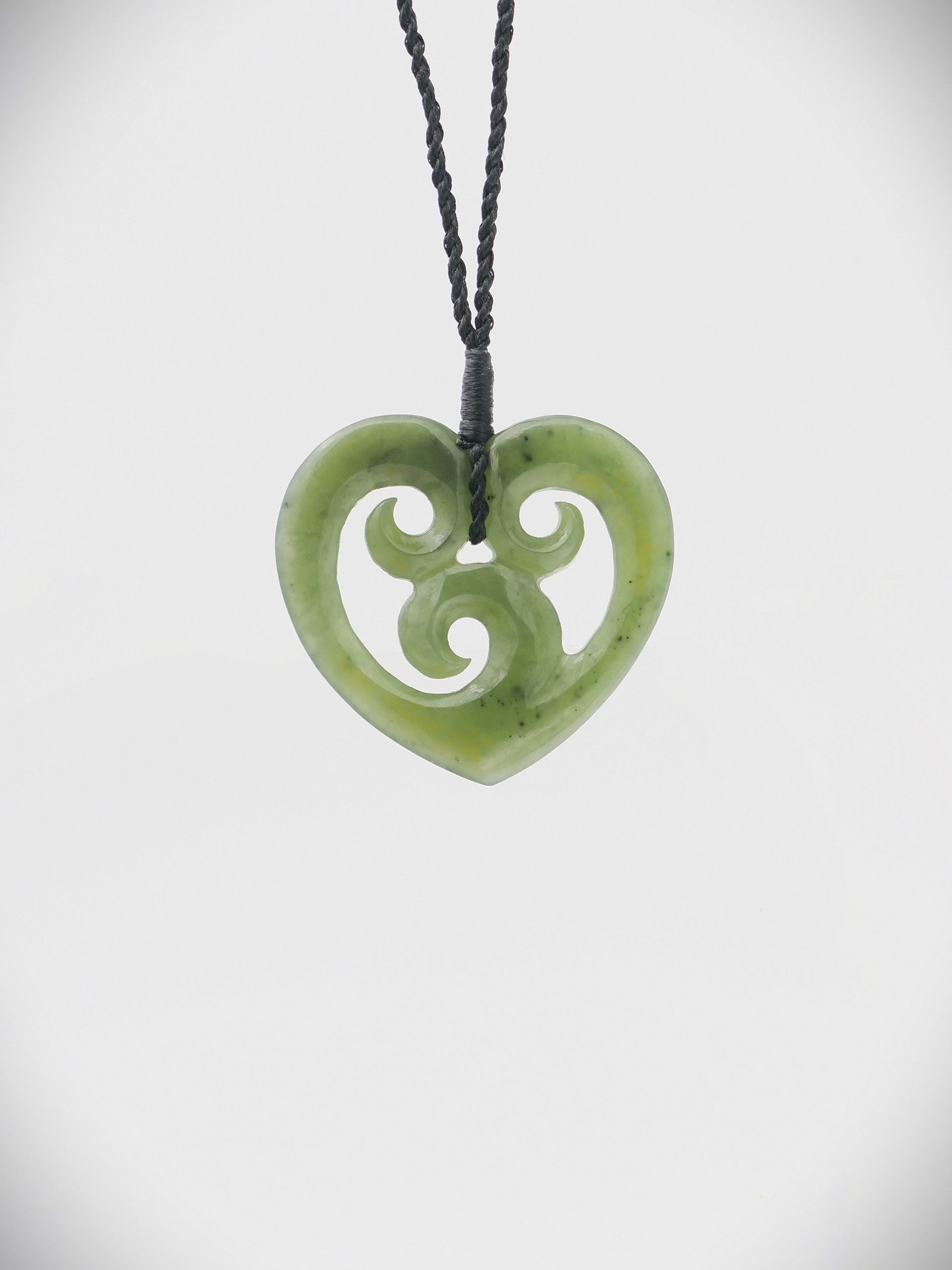 Moko Pounamu Heart Genuine NZ Kawakawa Flower Greenstone - Piarere