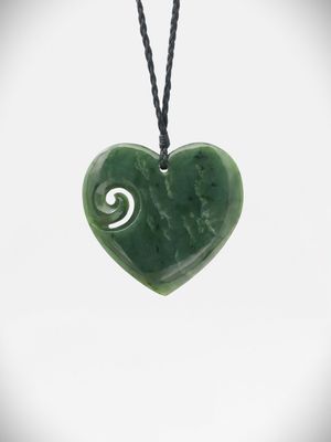 Moko Pounamu Heart Genuine NZ Kawakawa Flower Greenstone - Eketāhuna