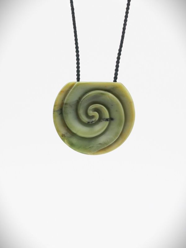 Moko Pounamu Double Koru Genuine NZ Inanga Greenstone - Waotu