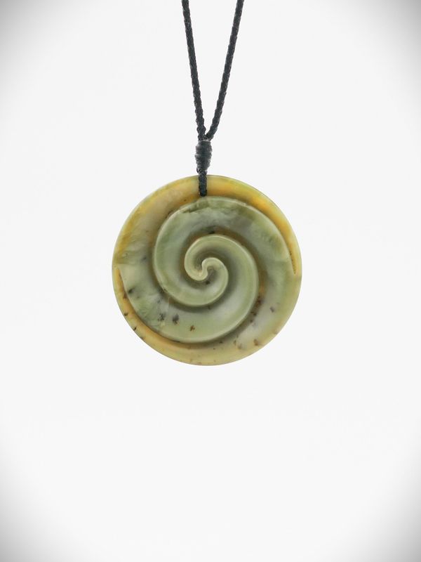 Moko Pounamu Double Koru Genuine NZ Inanga Greenstone - Te Horo