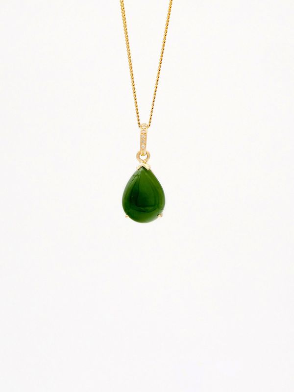Moko Pounamu Genuine NZ Kahurangi Greenstone & Diamond 9ct Gold Pendant - Waotu