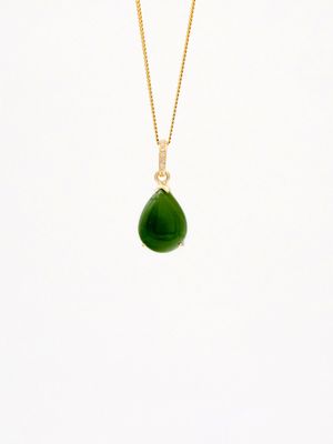 Moko Pounamu Genuine NZ Kahurangi Greenstone & Diamond 9ct Gold Pendant - Waotu