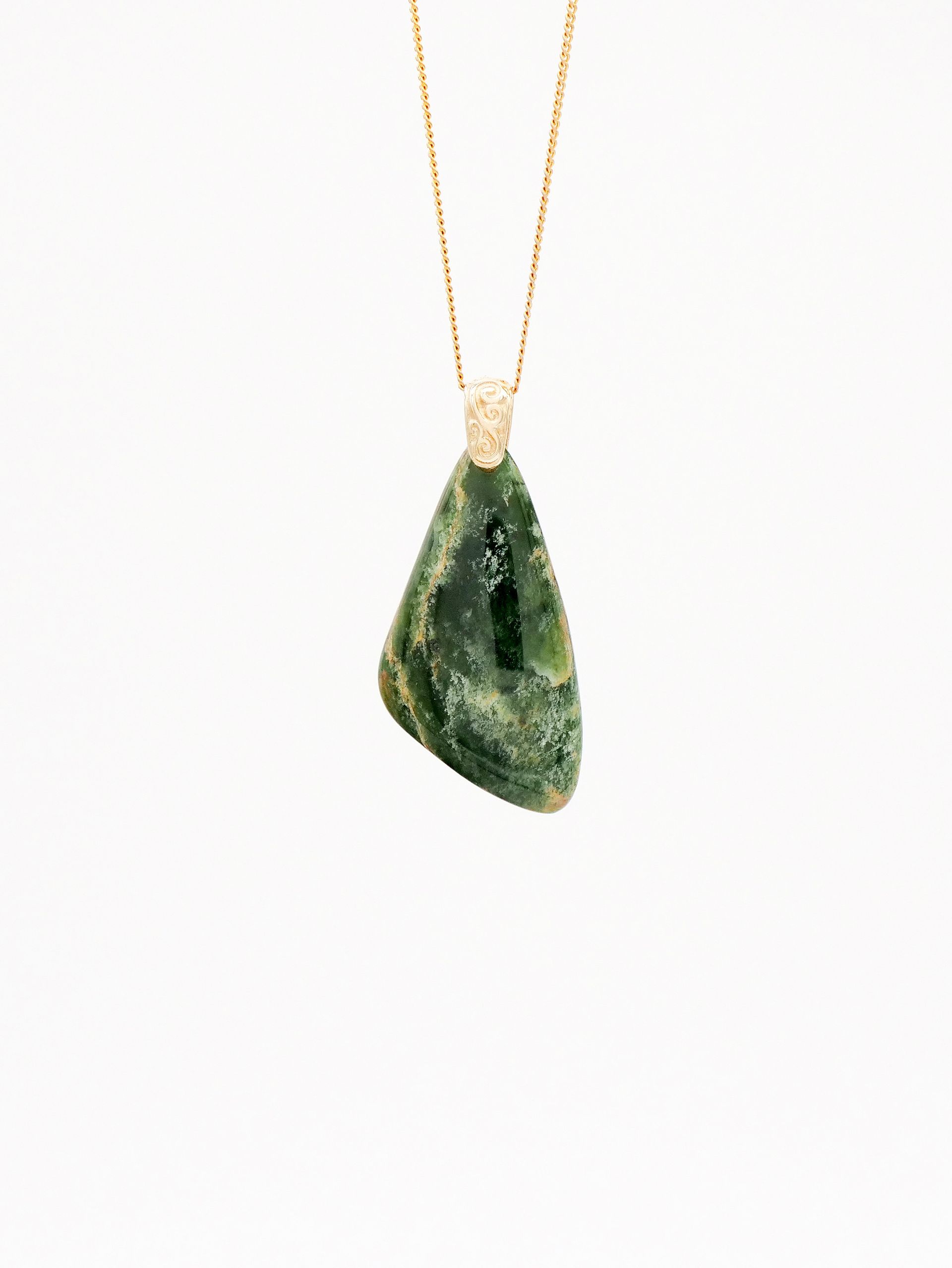 Moko Pounamu Roimata (Teardrop) NZ Genuine Marsden Flower Greenstone & 9ct Gold - Oropi