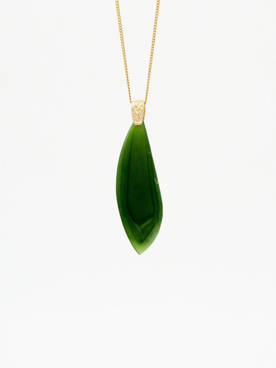 Moko Pounamu Roimata (Teardrop) NZ Genuine Marsden Flower Greenstone & 9ct Gold - Matira