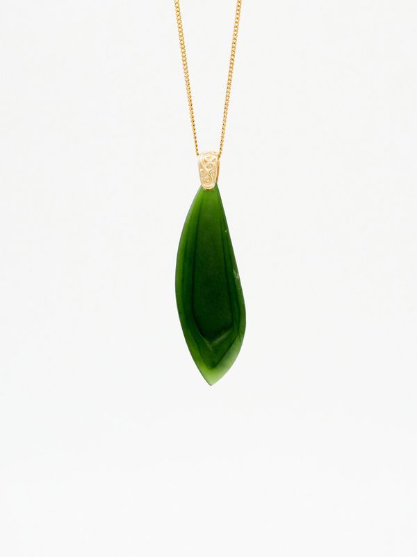 Moko Pounamu Roimata (Teardrop) NZ Genuine Marsden Flower Greenstone & 9ct Gold - Matira