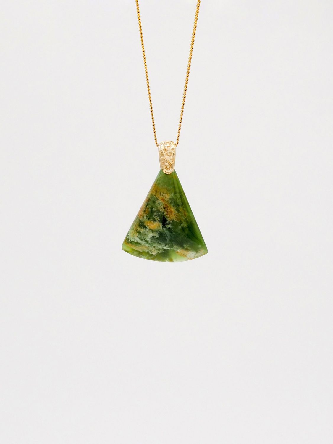 Moko Pounamu Kuru (Drop) NZ Genuine Kahurangi Flower Greenstone & Filigree 9ct Gold - Ngarua