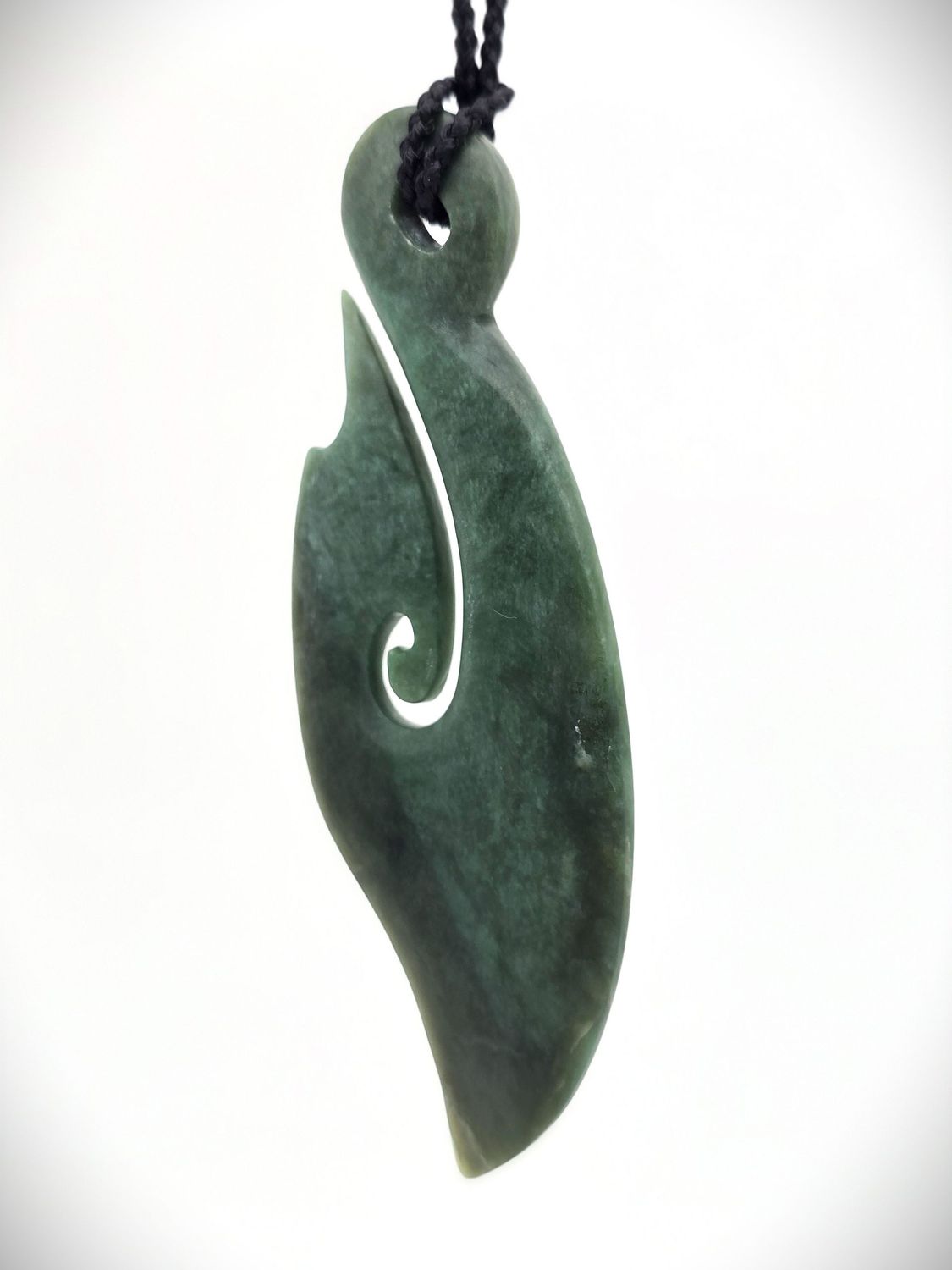 Moko Pounamu Hei Matau Genuine NZ Inanga Greenstone - Korakonui
