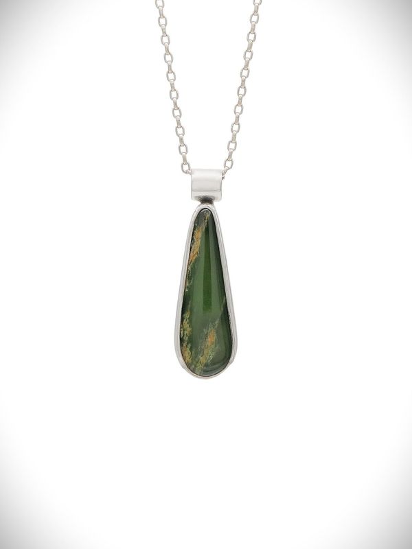 Moko Pounamu Genuine NZ Marsden Flower Greenstone & Sterling Silver Pendant - Komata