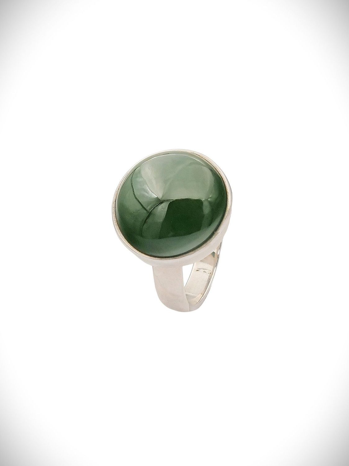 Moko Pounamu Genuine NZ Kawakawa Greenstone & Sterling Silver Ring - Tahawai