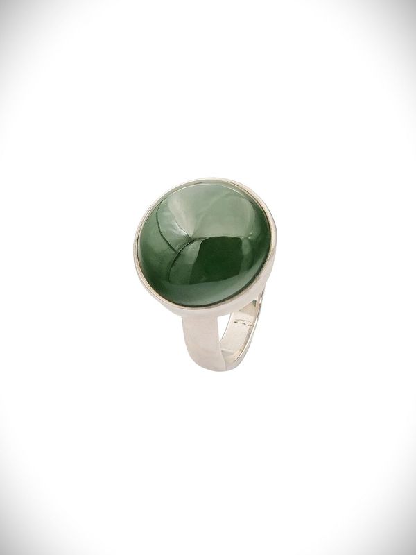 Moko Pounamu Genuine NZ Kawakawa Greenstone & Sterling Silver Ring - Tahawai