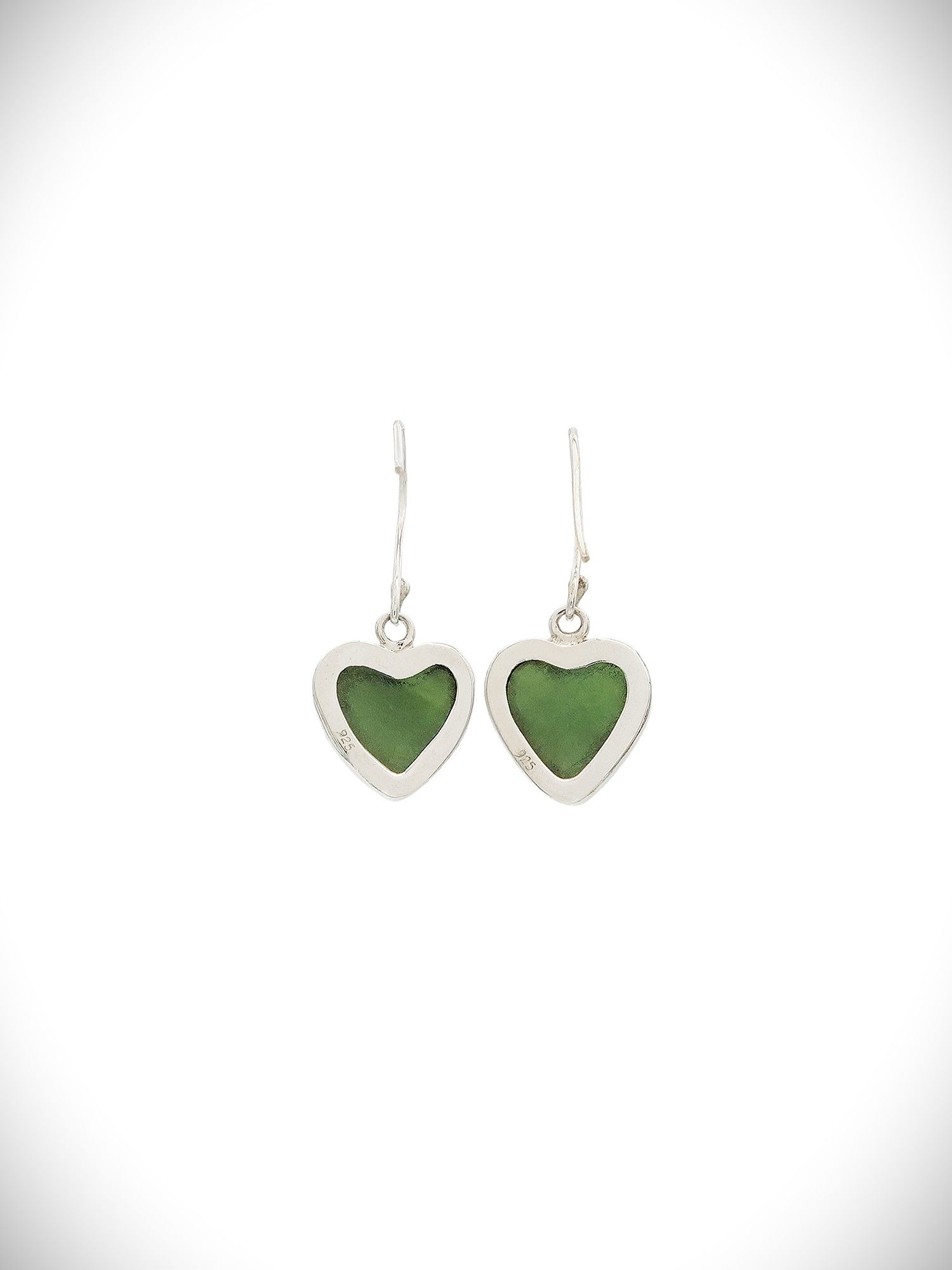 Moko Pounamu Heart Earrings NZ Genuine Greenstone Sterling Silver - Kopuatai
