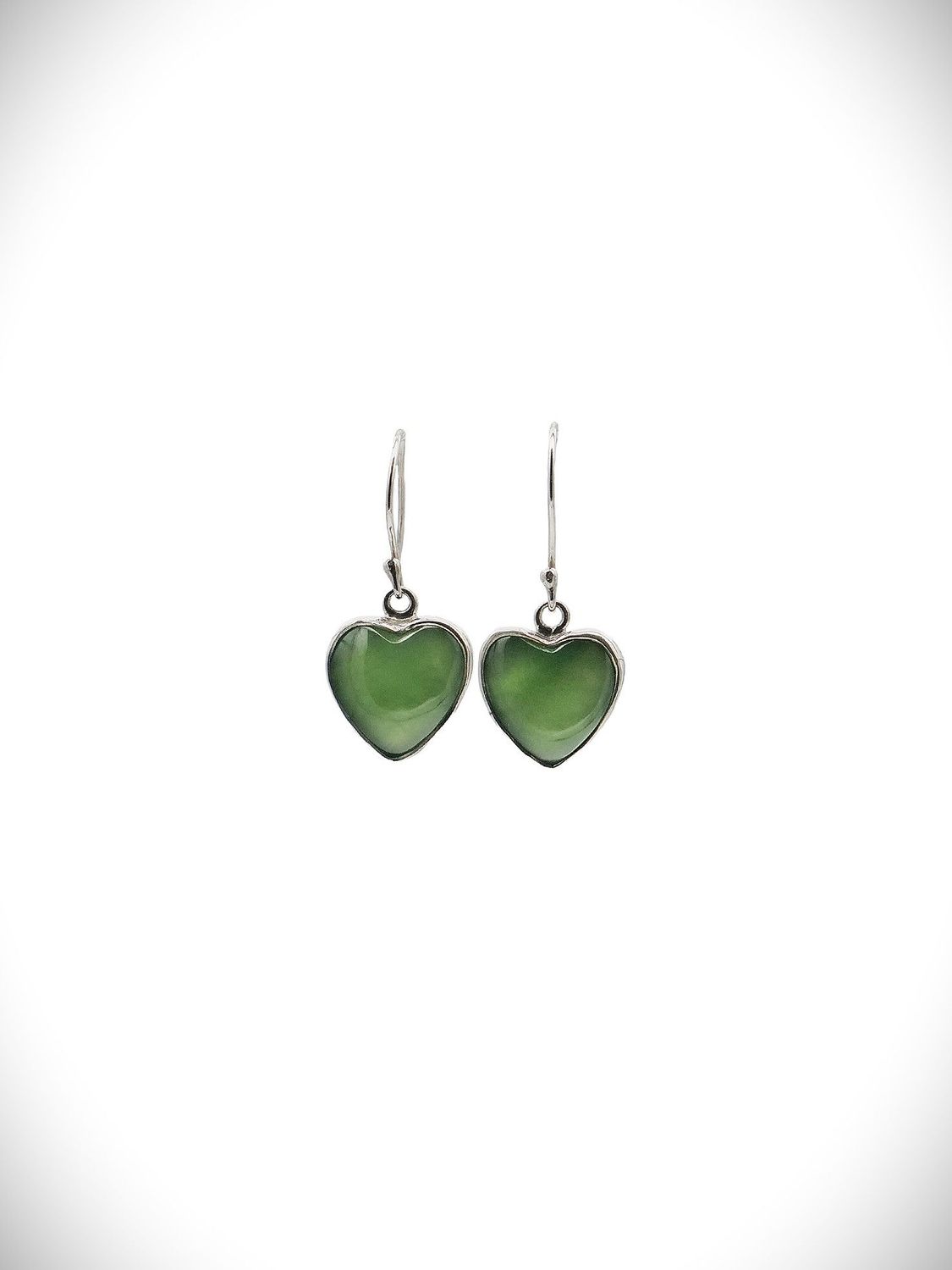 Moko Pounamu Heart Earrings NZ Genuine Greenstone Sterling Silver - Kopuatai