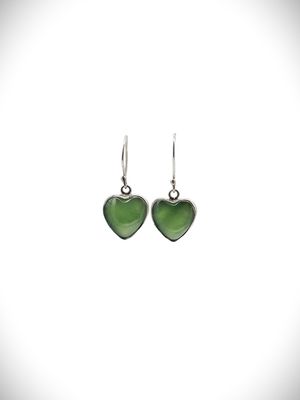 Moko Pounamu Heart Earrings NZ Genuine Greenstone Sterling Silver - Kopuatai Moko Pounamu Heart Earrings NZ Genuine Greenstone Sterling Silver - Kopuatai