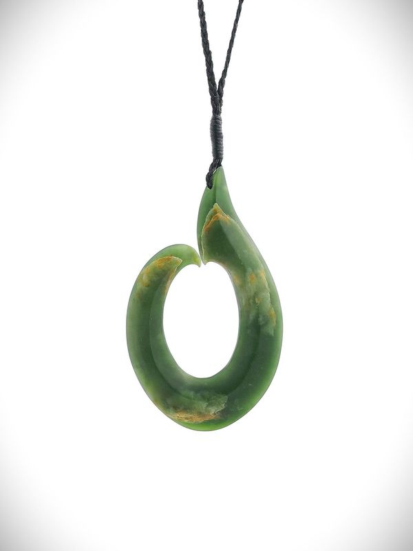 Moko Pounamu Hei Matau NZ Genuine Marsden Flower Greenstone - Maratoto