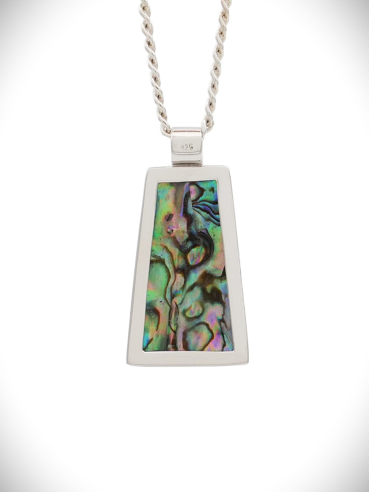 Moko Pounamu Genuine NZ Reversible Kawakawa Flower Greenstone & Paua Shell Sterling Silver Pendant - Arawa