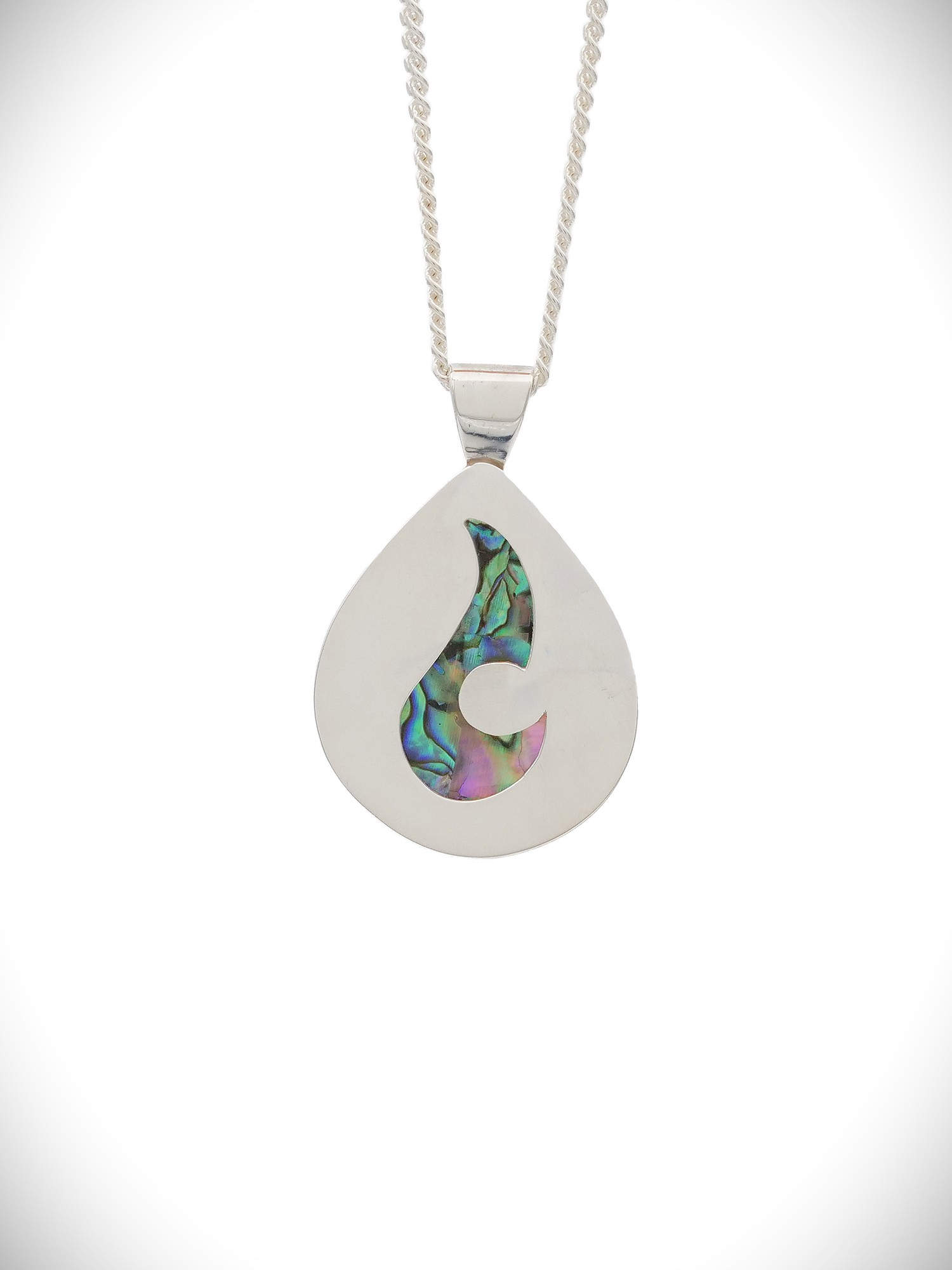 Moko Pounamu Genuine NZ Reversible Kawakawa Flower Greenstone & Paua Shell Sterling Silver Pendant - Mareti