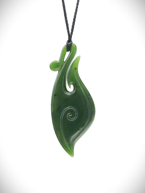 Moko Pounamu Hei Matau (Hook) NZ Genuine Kahurangi Greenstone - Monomoko