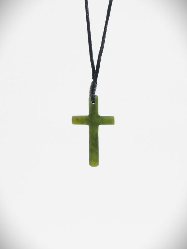 Moko Pounamu Cross  NZ Genuine Kawakawa Greenstone - Titirangi