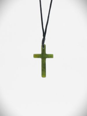 Moko Pounamu Cross  NZ Genuine Kawakawa Greenstone - Titirangi