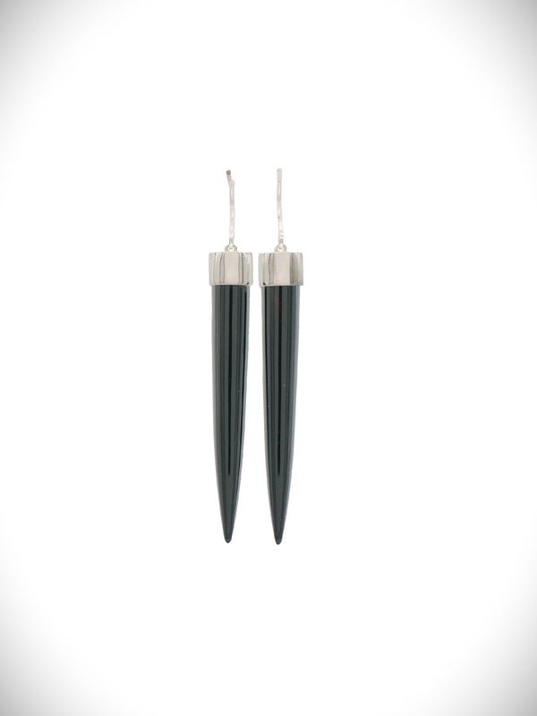 Moko Pounamu Black Onyx and Silver Pendulum Earrings SC3ER - SALE
