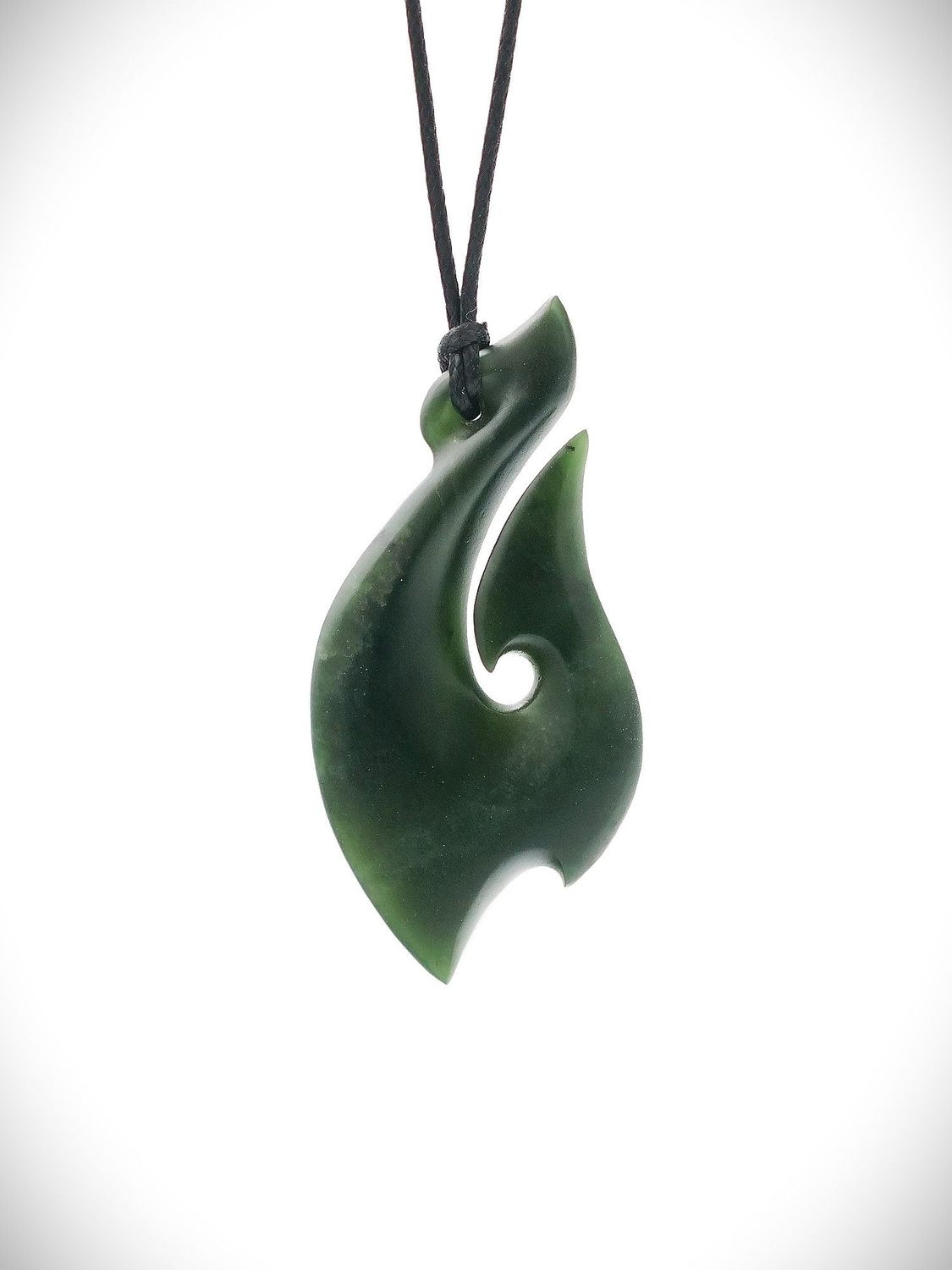 Moko Pounamu Hei Matau (Hook) NZ Genuine Kawakawa Greenstone - Whakahau