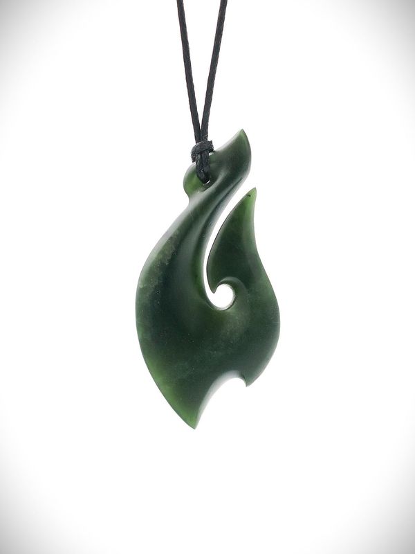 Moko Pounamu Hei Matau (Hook) NZ Genuine Kawakawa Greenstone - Whakahau