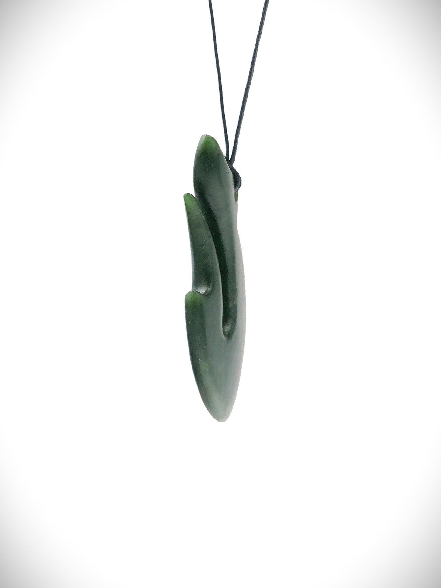 Moko Pounamu Hei Matau (Hook) NZ Genuine Kawakawa Greenstone - Kauaeranga