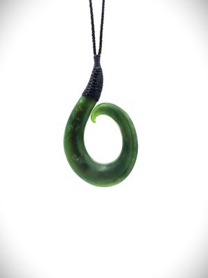 Moko Pounamu Contemporary Hei Matau NZ Genuine Kawakawa Greenstone - Ahititi