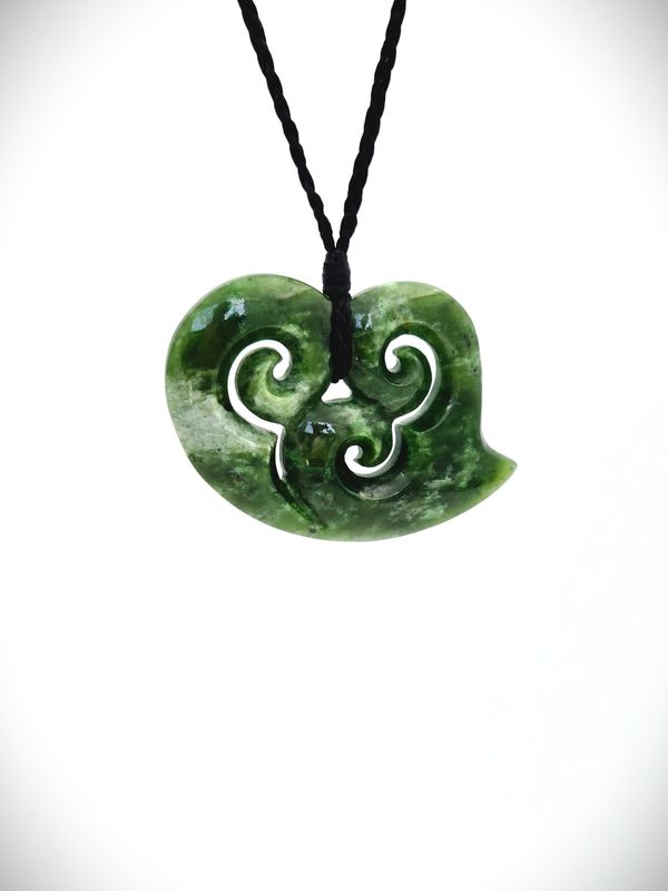 Moko Pounamu Contemporary Design Heart -  NZ Genuine Kawakawa Greenstone -Takatu