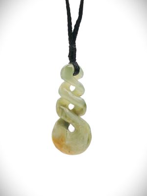 Moko Pounamu Triple Pikorua (Twist) NZ Genuine Inanga Flower Greenstone - Puketui