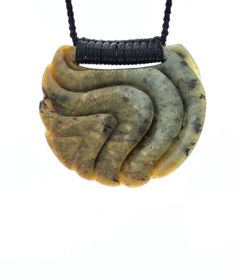 Moko Pounamu Kouma Breast Plate NZ Genuine Kahotea Flower Greenstone - Ohekeia Moko Pounamu Kouma Breast Plate NZ Genuine Kahotea Flower Greenstone - Ohekeia