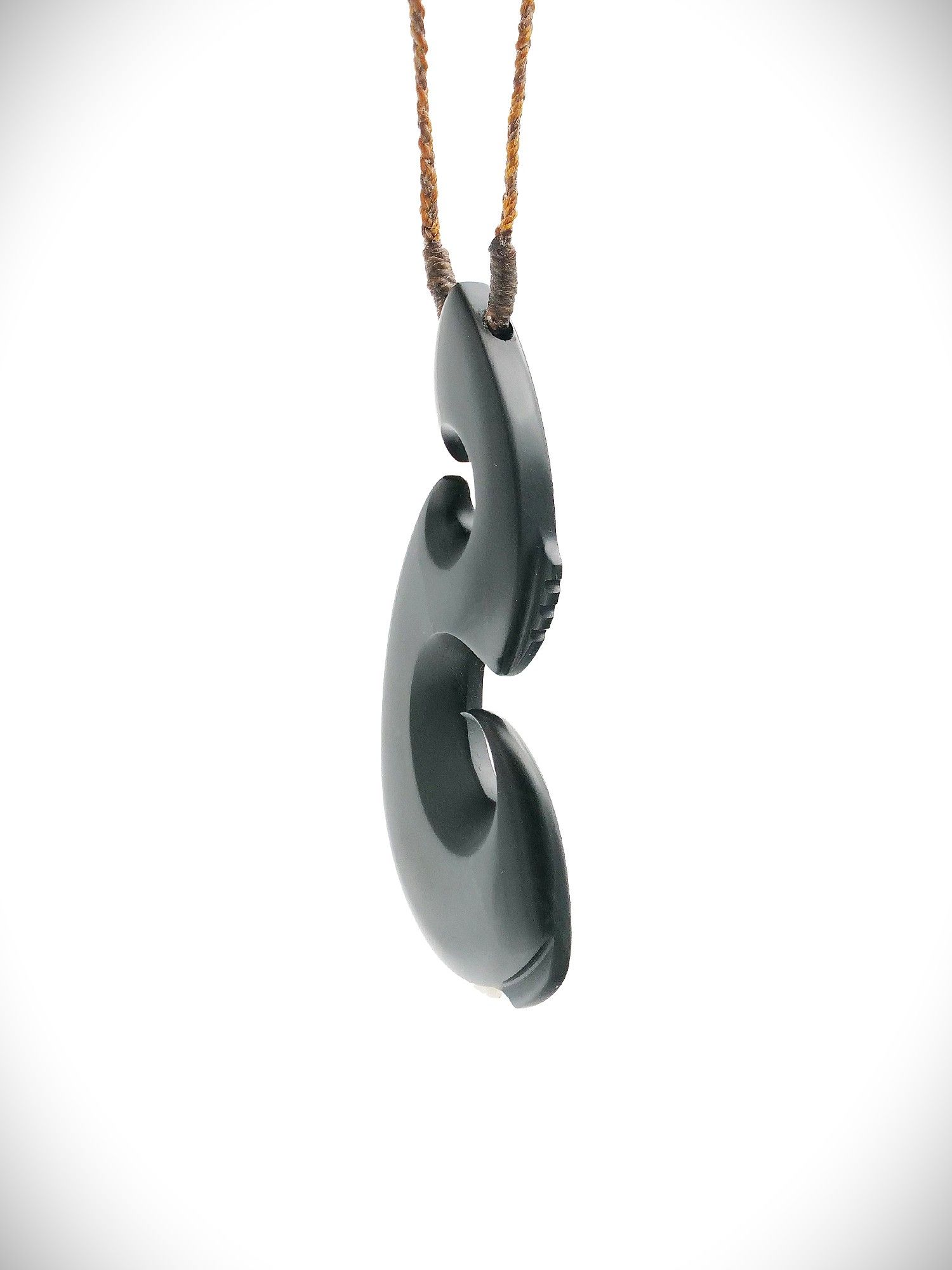 Moko Pounamu Hei Matau NZ Genuine Pakohe (Argillite) Whale Bone - Orongo