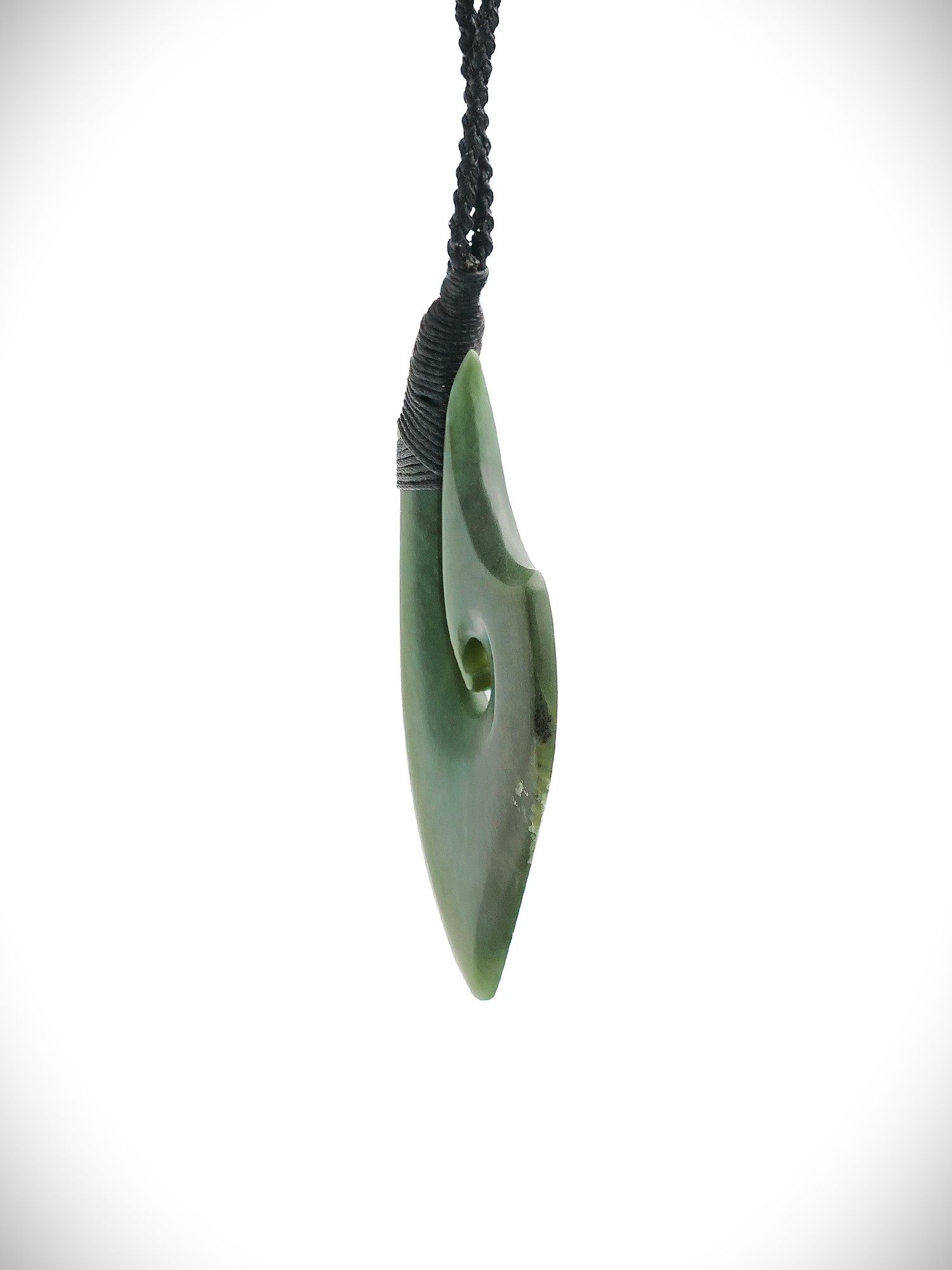 Moko Pounamu Hei Matau (Hook) NZ Genuine Kawakawa Greenstone - Waiau