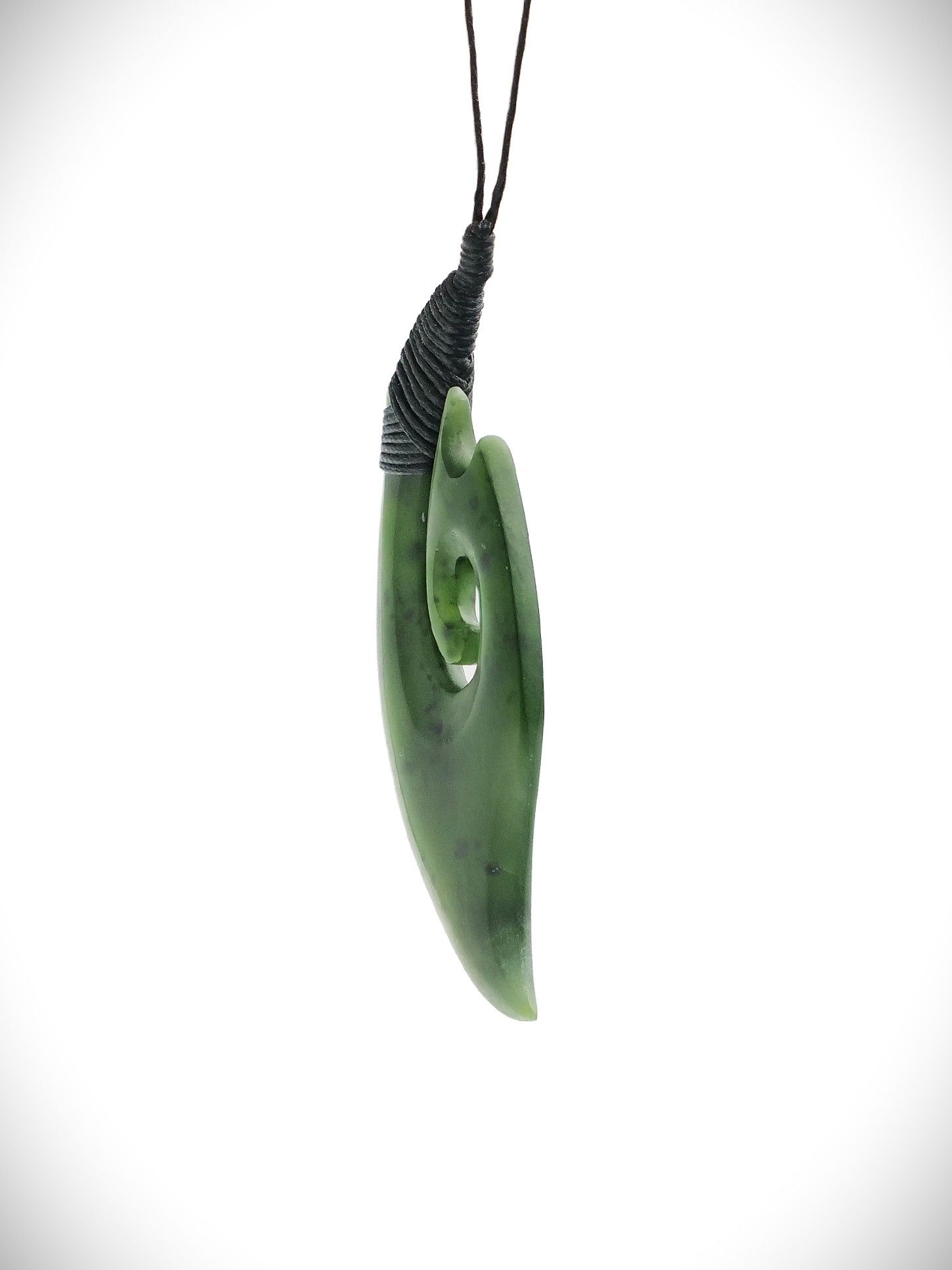 Moko Pounamu Hei Matau (Hook) NZ Genuine Kawakawa Greenstone - Opito