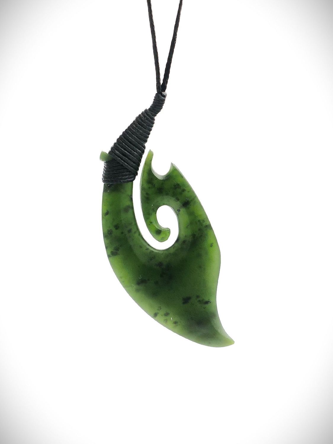 Moko Pounamu Hei Matau (Hook) NZ Genuine Kawakawa Greenstone - Opito