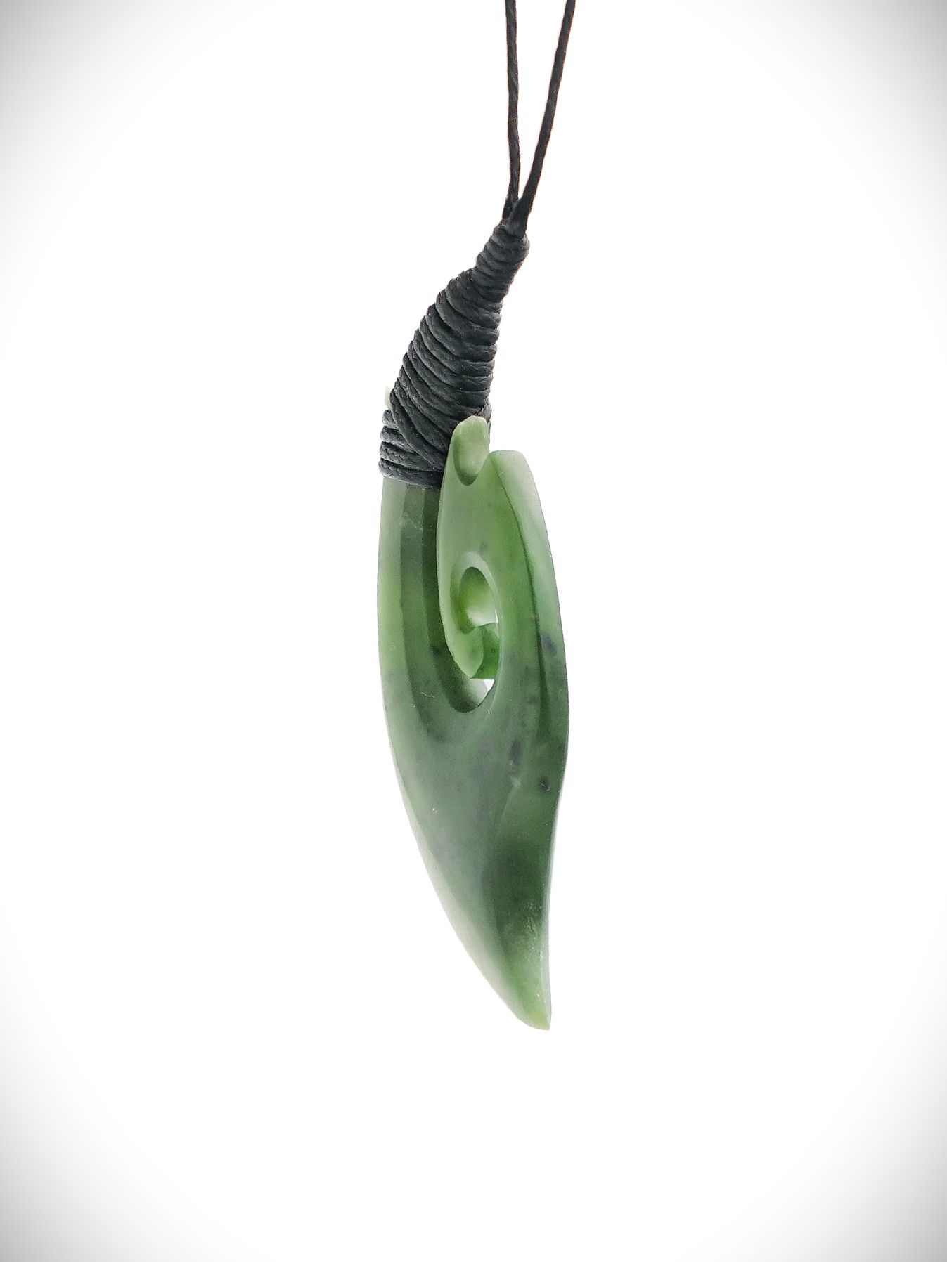 Moko Pounamu Hei Matau (Hook) NZ Genuine Kawakawa Greenstone - Matarangi