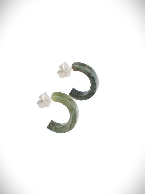 Moko Pounamu Genuine NZ Kawakawa Pounamu & Surgical Steel Huggie Stud Earrings - Orua