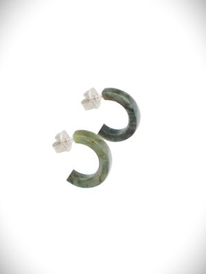 Moko Pounamu Genuine NZ Kawakawa Pounamu & Surgical Steel Huggie Stud Earrings - Orua